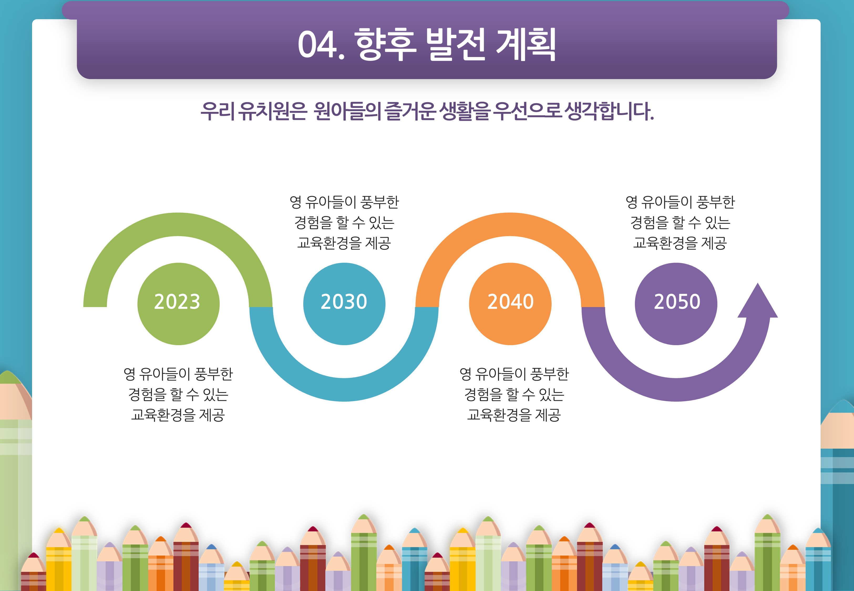 315 (4대3비율)유치원 ppt 템플릿, 색연필 배경의 예쁜 유치원 오리엔테이션 파워포인트 - 상세 이미지 4