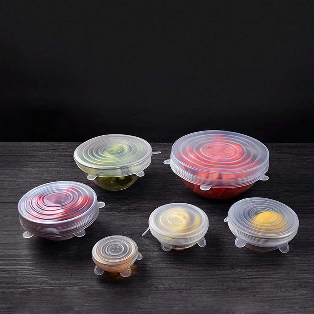 친환경 만능 실리콘 늘어나는 랩 쿠킹 그릇 덮개 고무 뚜껑 전자레인지 랲 6P - 상품 이미지