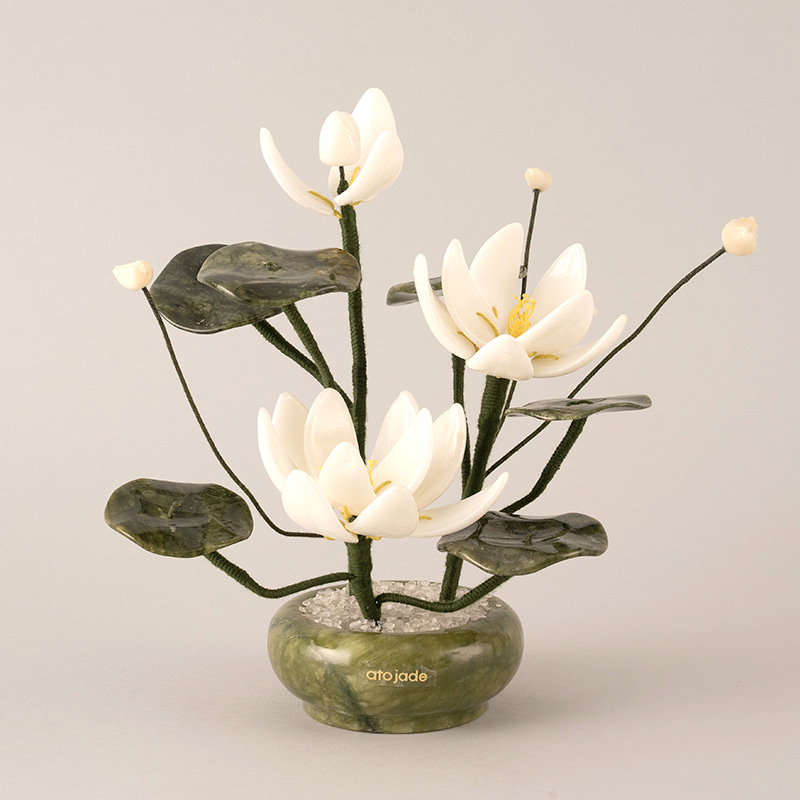 아토제이드 천연 옥꽃 로투스 3송이 화이트 / 옥화 개업화분 승진선물 옥... 실사용 후기 | 효과 있을까? - 대표 이미지