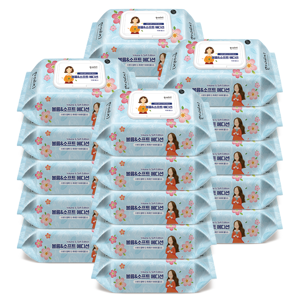한예지 볼륨앤소프트 에디션 물티슈 캡형 100매, 20개