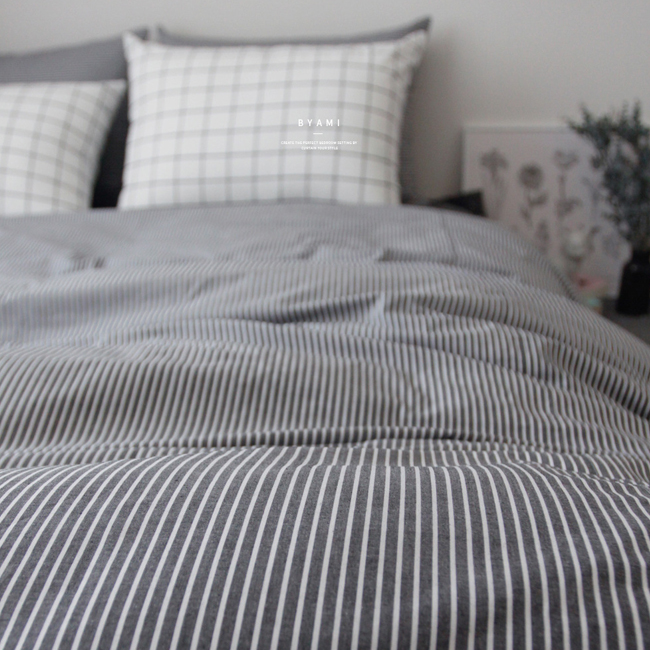 바이아미 심플 스트라이프 침구 퀸사이즈 순면 이불커버 맞춤제작