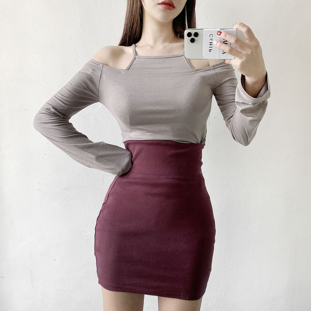 힙업 하이웨스트 기본 베이직 벌룬 면스판 밴딩 미니스커트 5color - 상세 이미지 2