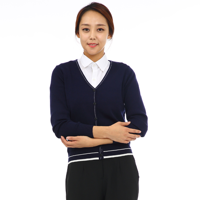 네이비색 서빙가디건 식당유니폼 서빙 간호사 홀서빙복 - 상품 이미지