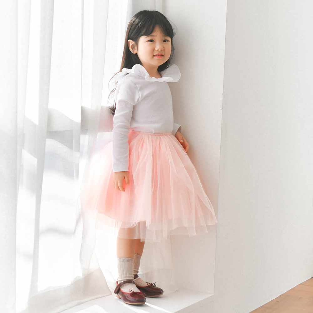 로라라운드 프릴 티셔츠 봄 가을 여아 아동 기본티 베이직 아이보리 그레이 면 - 상세 이미지 5