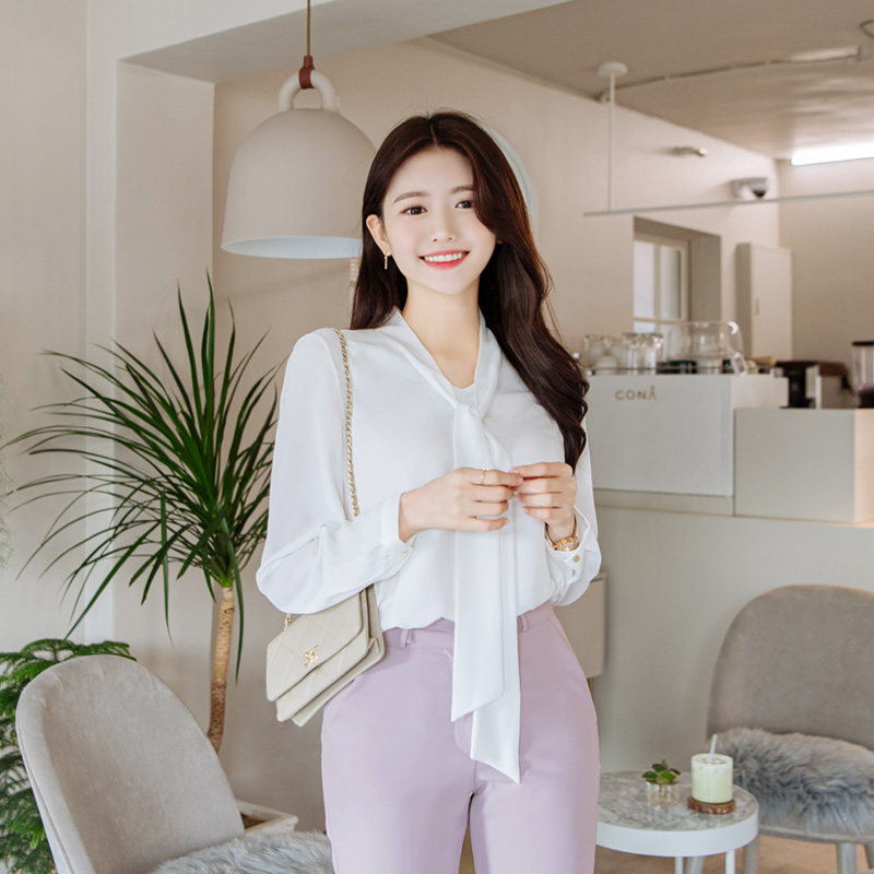 리본타이 베이직 쉬폰 블라우스 bs4922 - 상세 이미지 2