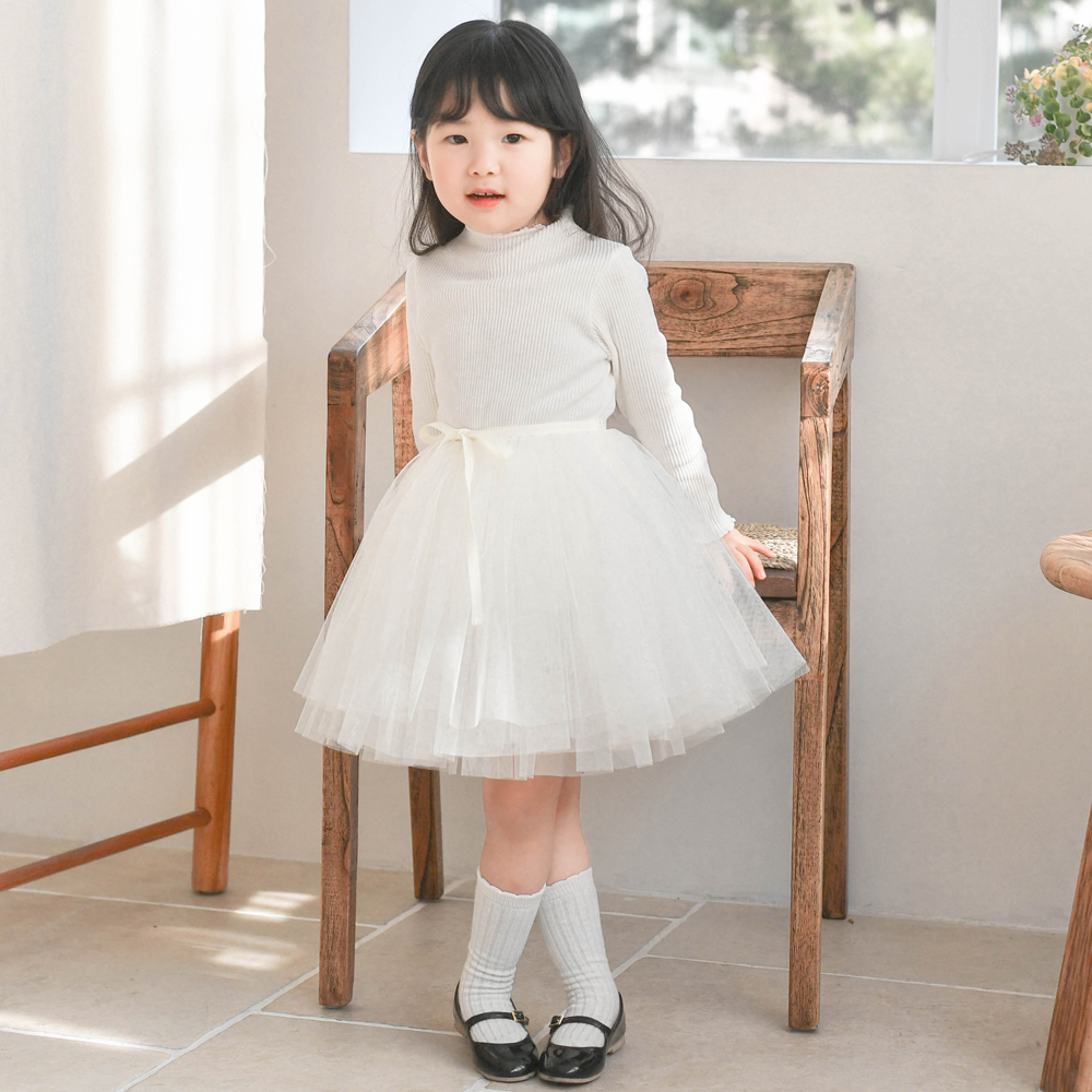 유라 골지 튜튜 샤 원피스 여아 아동 크리스마스 발레 하이넥 목 폴라 학예회