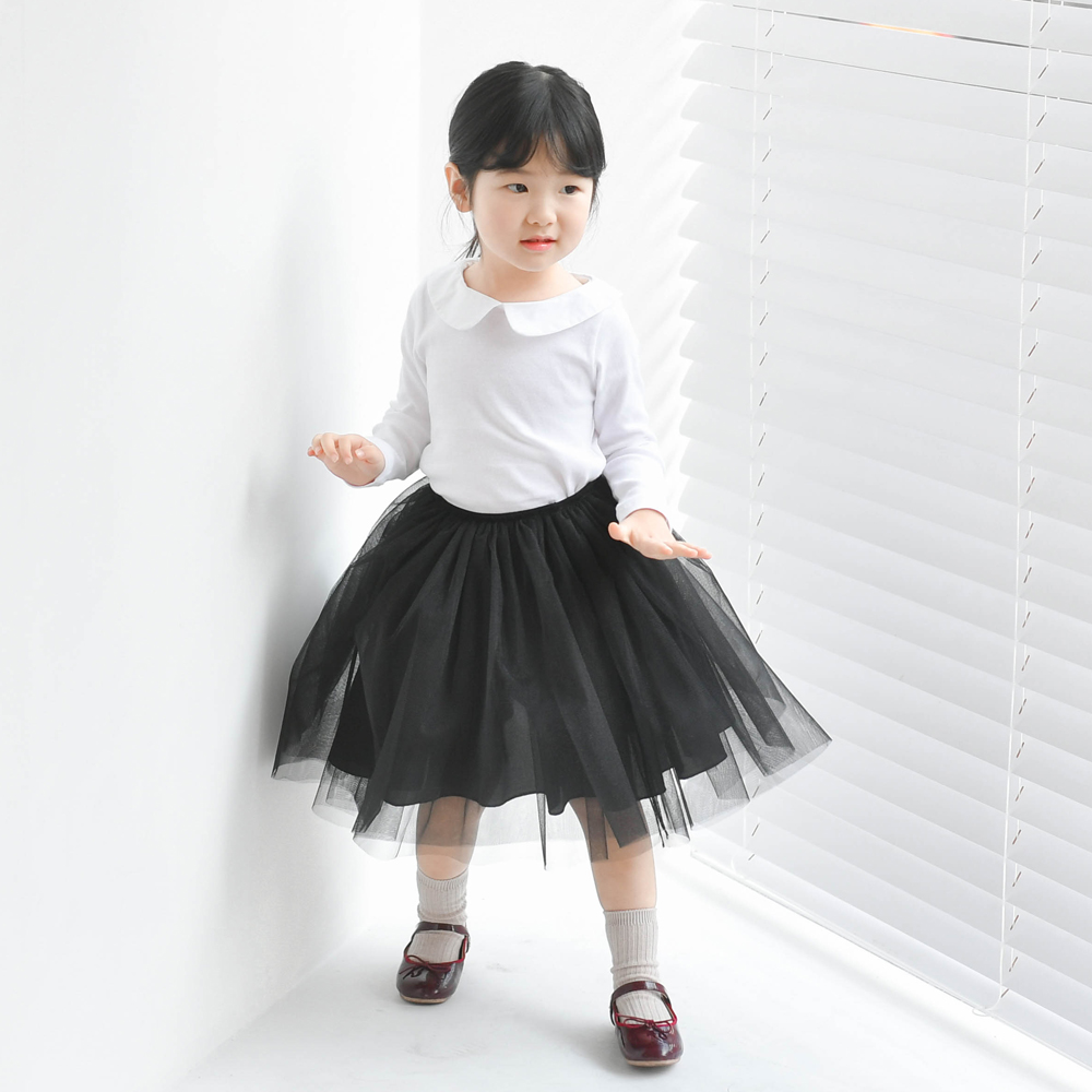 마레 카라 티셔츠  봄 가을 여아 아동 유아 기본 베이직 아이보리 그레이 면 긴팔 보통핏 - 상세 이미지 3