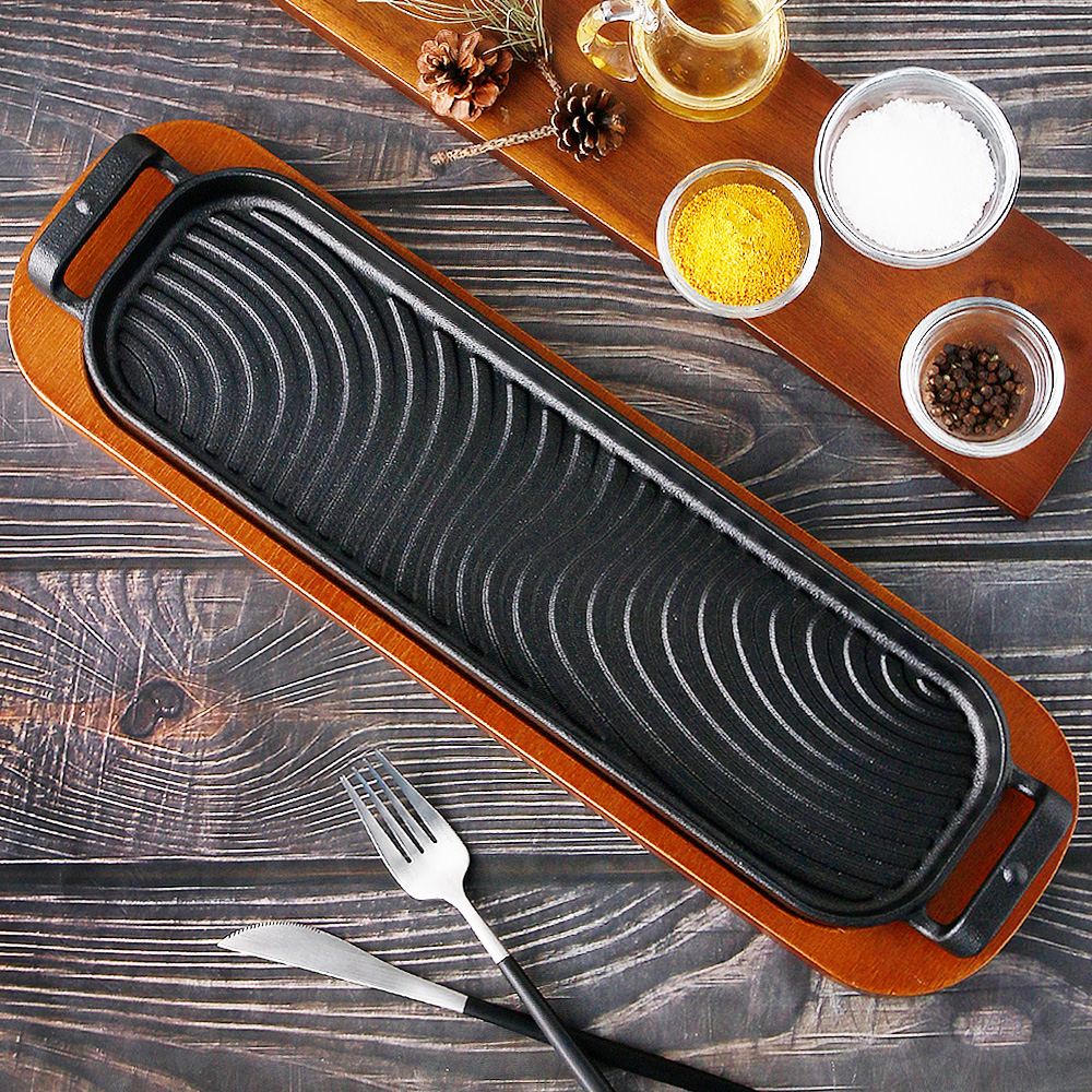 인덕션 무쇠 주물팬 구이 스테이크 철판 감바스 팬 판 37.9cm, 롱직사각 소 - 상세 이미지 2