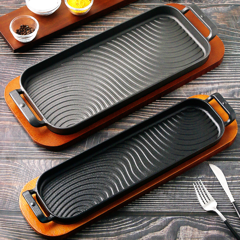 인덕션 무쇠 주물팬 구이 스테이크 철판 감바스 팬 판 37.9cm, 롱직사각 대 - 상세 이미지 4