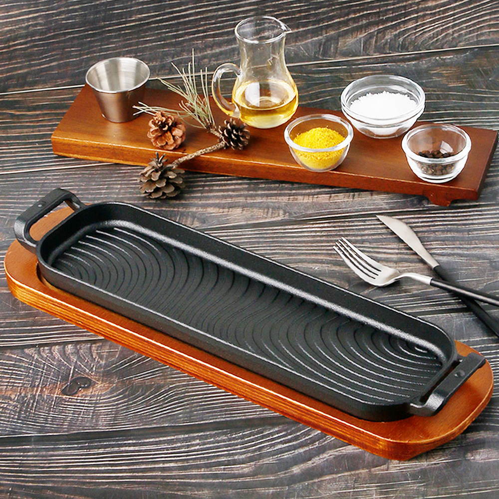인덕션 무쇠 주물팬 구이 스테이크 철판 감바스 팬 판 37.9cm, 롱직사각 소 - 상품 이미지