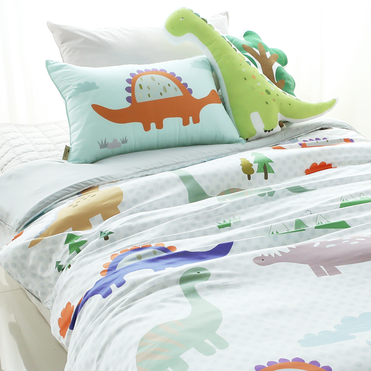 키즈 알러지 사계절 무봉제 누빔 이불커버 베개세트 디노 (공룡), S.SS(싱글.슈퍼싱글겸용)