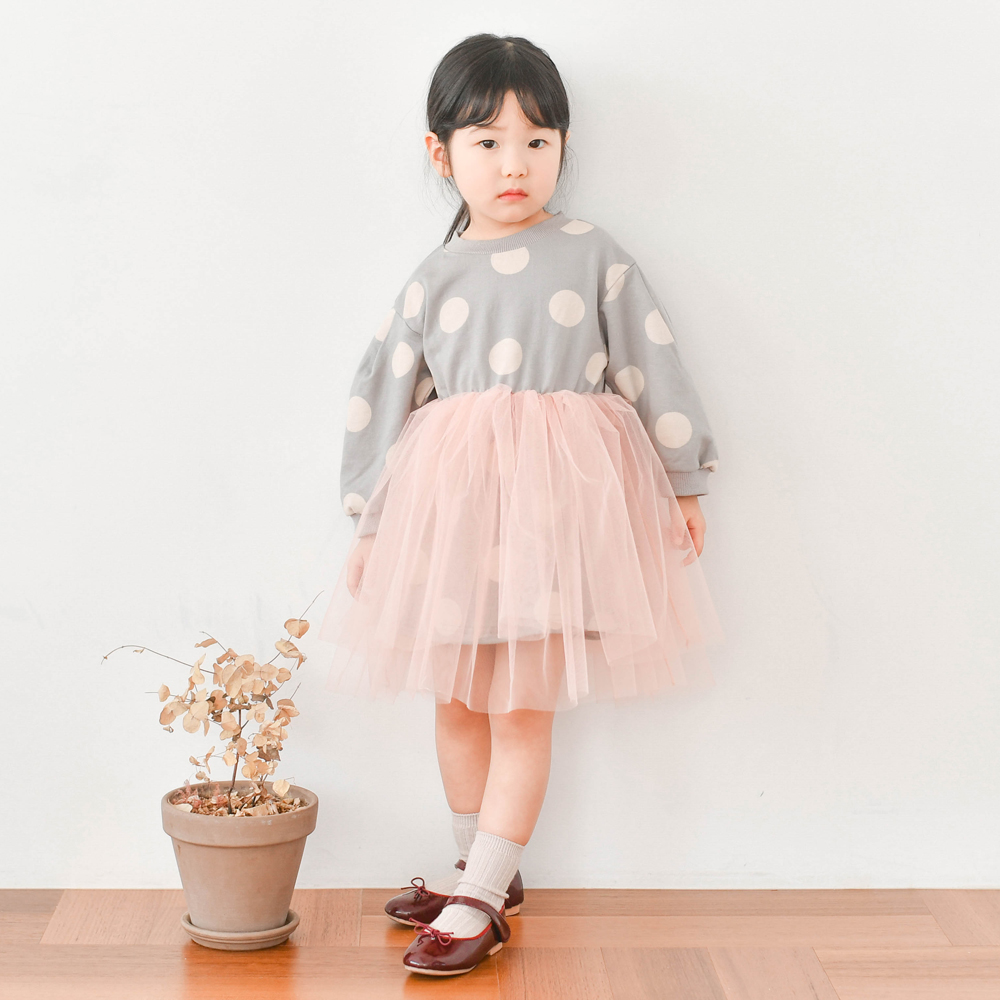 에트몽 도트 튜튜원피스 여아 아동 아이보리 와인 핑크 루즈핏