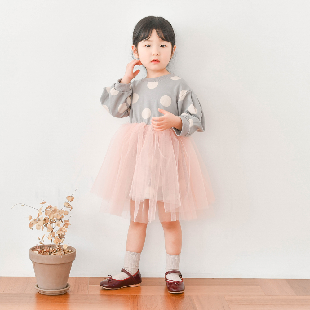 에트몽 도트 튜튜원피스 여아 아동 아이보리 와인 핑크 루즈핏 이미지 8