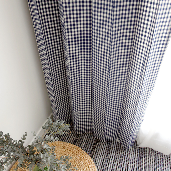 네이비 체크 커튼(1cm)/아이방 여아 가리개