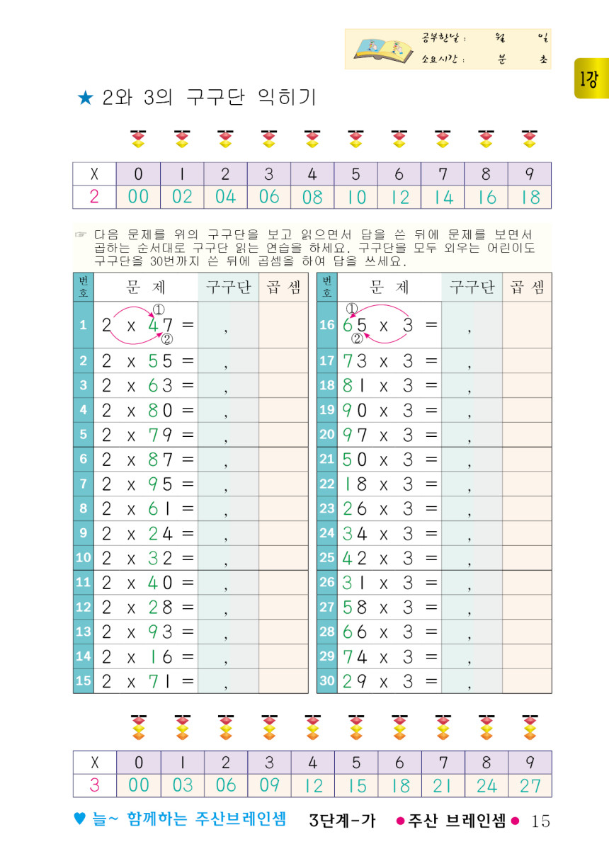 (7세 및 초등1~2학년용 단계별 기초교재)주산암산 기초 3단계-가 - 브레인셈 유튜브 무료 강의로 주산암산 수업을 시작하세요 ...
