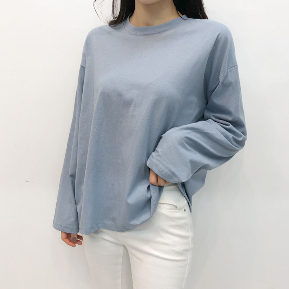 봄 루즈핏 기본 파스텔 긴팔 티셔츠 - 상세 이미지 3