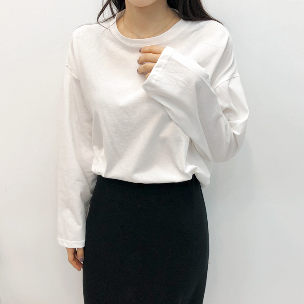 봄 루즈핏 기본 파스텔 긴팔 티셔츠 - 상세 이미지 4