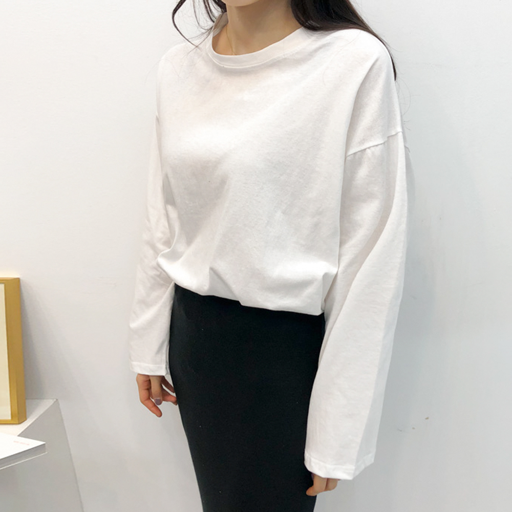 봄 루즈핏 기본 파스텔 긴팔 티셔츠 - 상세 이미지 5