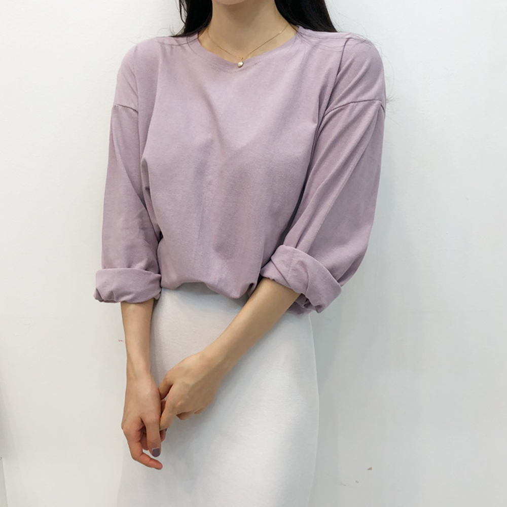봄 루즈핏 기본 파스텔 긴팔 티셔츠 이미지 8