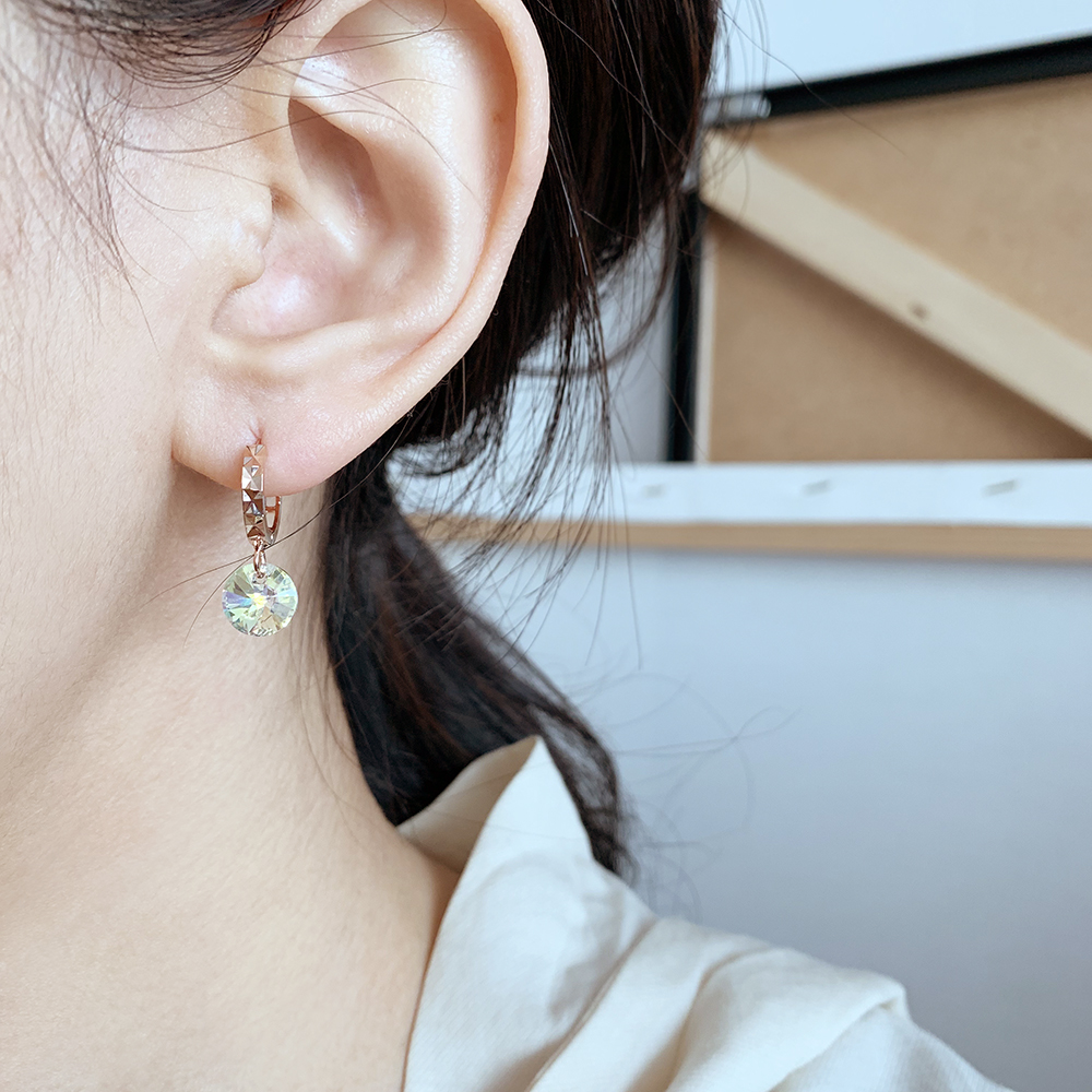 14K 금침 스와로브스키 크리스탈 큐빅 드롭 원터치 링 귀걸이