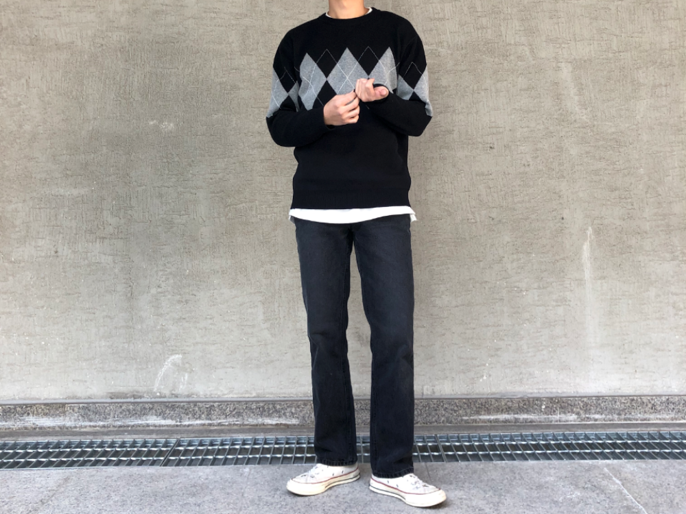 남자 일자 롱 세미 와이드 레귤러핏 데님 흑청 바지 - 상세 이미지 4