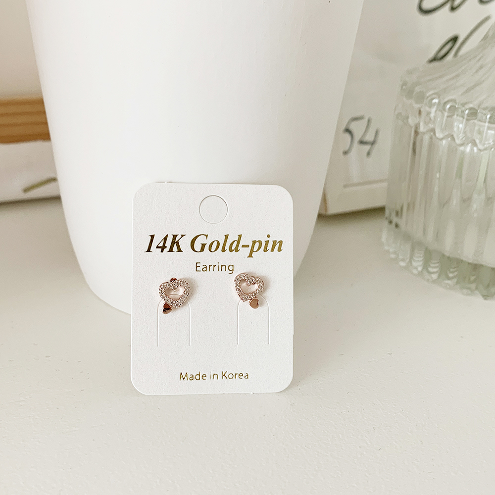 14K 금침 미니 큐빅 더블 하트 골드핀 김고은 중학생귀걸이 이미지 6