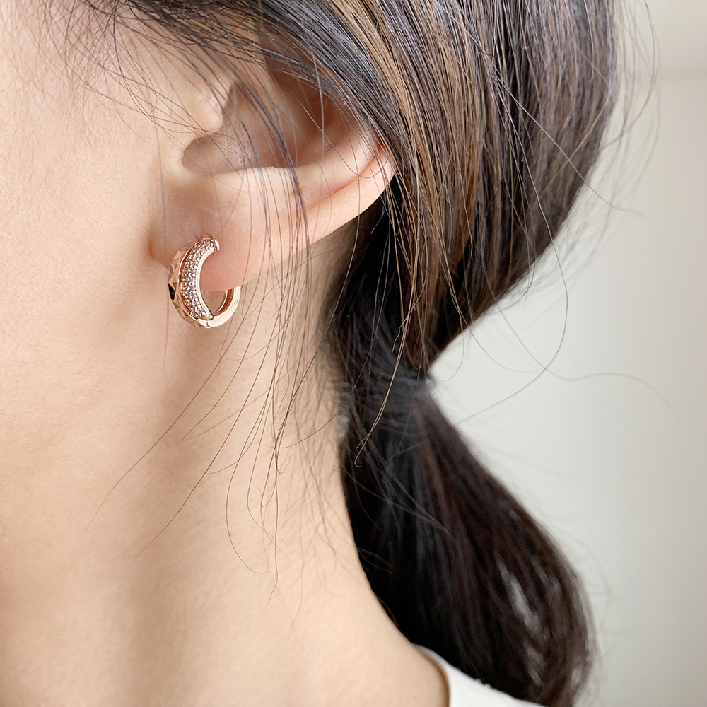 14K 금침 두줄 큐빅 링 원터치 골드핀 귀걸이