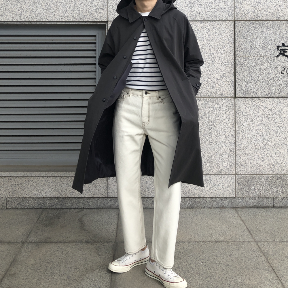 남자 일자 세미 와이드 레귤러핏 스티치 크림진 바지 - 상세 이미지 5