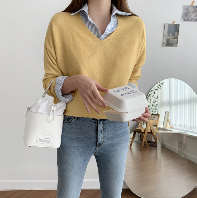 8컬러 루즈핏 여성 울 브이넥 니트 레이어드 긴팔 박시 여성 니트 티 봄 레드 노란색 이미지 7