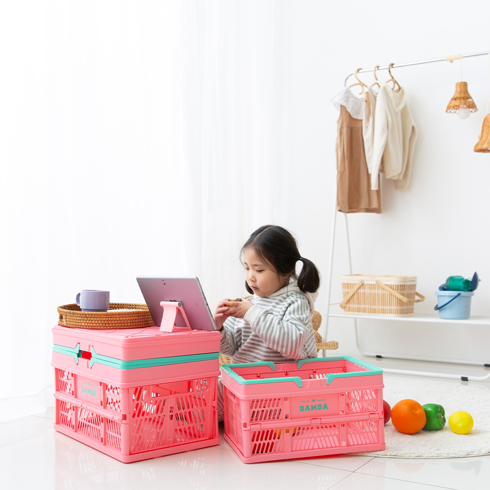 담다 접이식 폴딩바스켓 플라스틱 매장 마트 펜트리 장난감 피크닉바구니 중