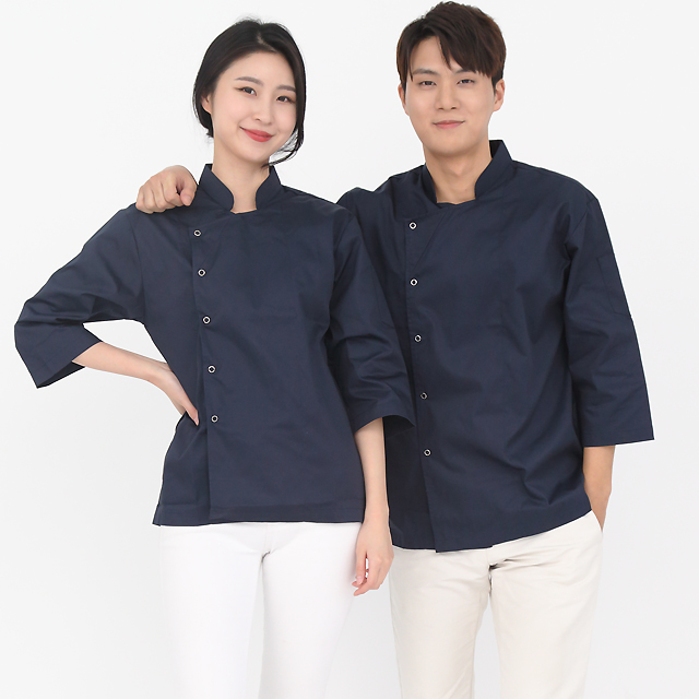 네이비슬림핏 싱글스냅링 칠부조리복 - 상품 이미지