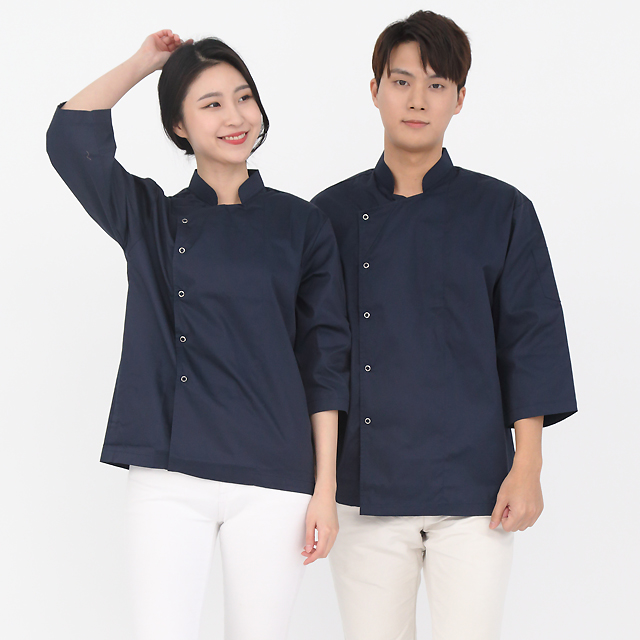 네이비슬림핏 싱글스냅링 칠부조리복 - 상세 이미지 5
