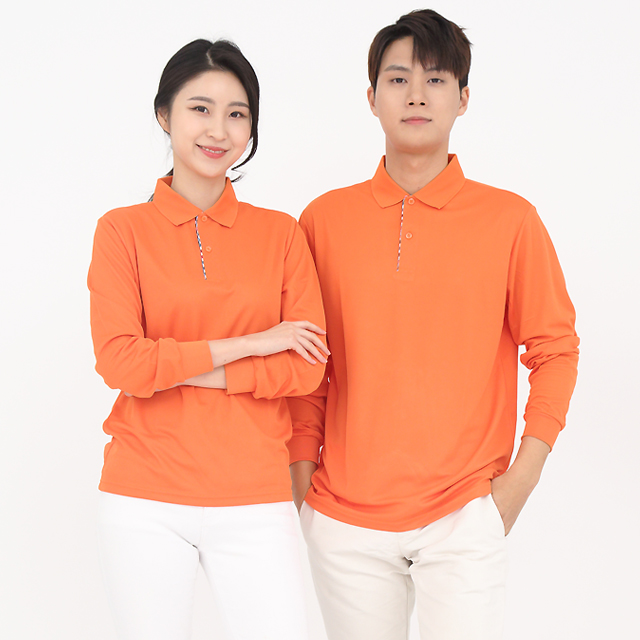 서빙유니폼 쿨론체크기능성카라 오렌지긴팔유니폼티셔츠 식당유니폼 홀서빙복 이미지 6