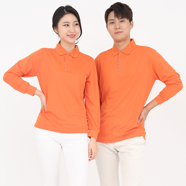 서빙유니폼 쿨론체크기능성카라 오렌지긴팔유니폼티셔츠 식당유니폼 홀서빙복 - 상세 이미지 2