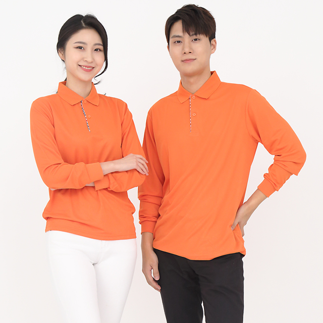 서빙유니폼 쿨론체크기능성카라 오렌지긴팔유니폼티셔츠 식당유니폼 홀서빙복 - 상세 이미지 3