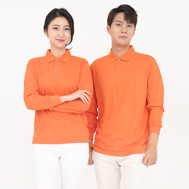 서빙유니폼 쿨론체크기능성카라 오렌지긴팔유니폼티셔츠 식당유니폼 홀서빙복 - 상세 이미지 4