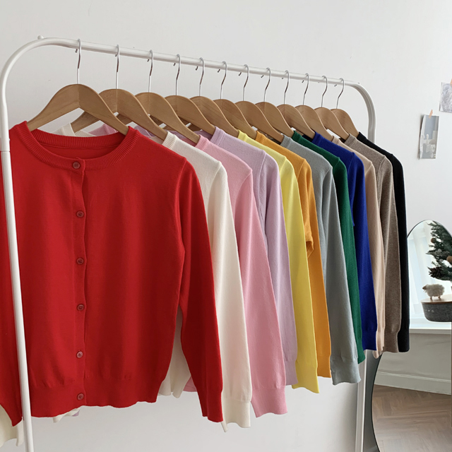 부드러운 캐시미어 크롭 가디건 숏 라운드 니트가디건 여성 가디건 가을 간절기 레드 핑크