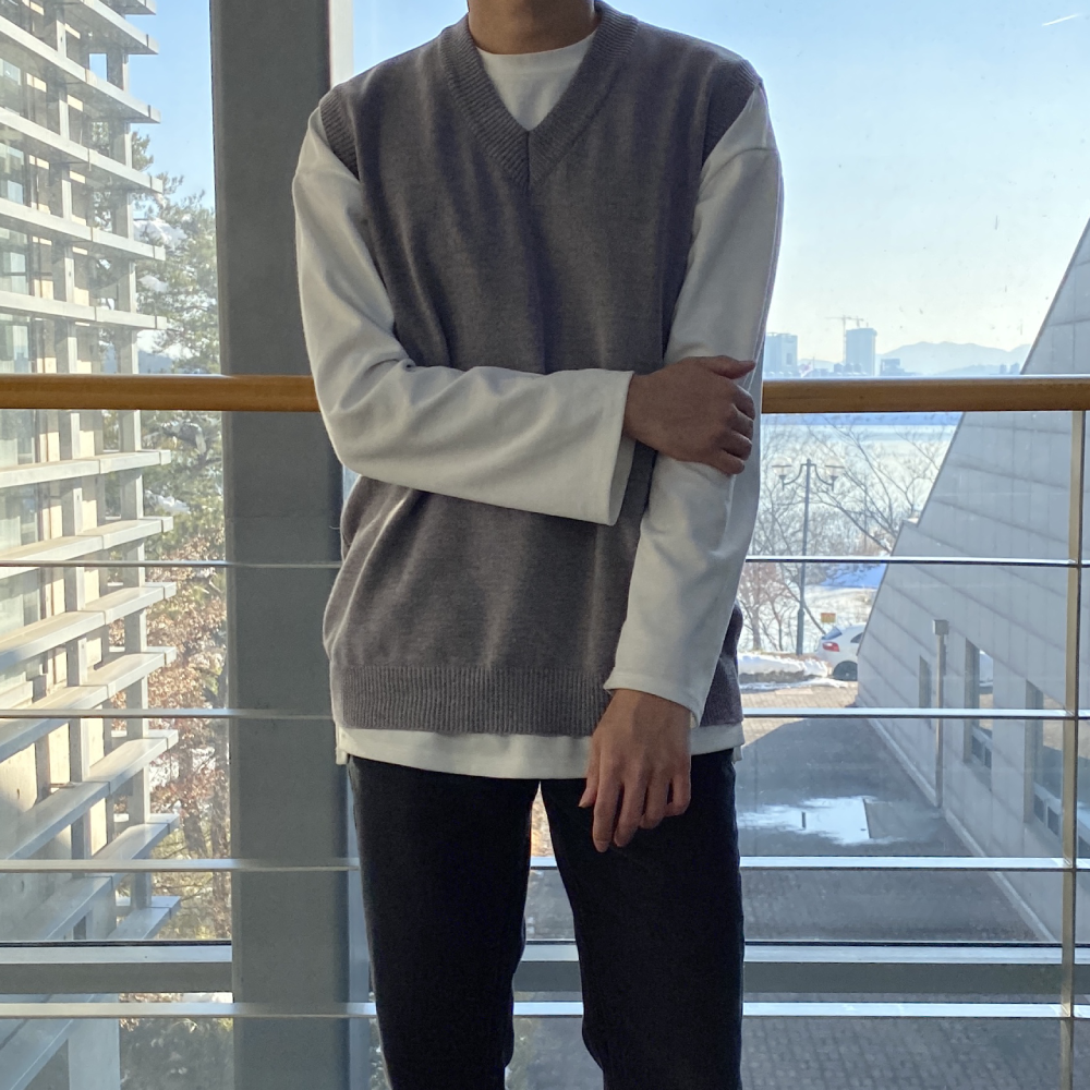 남자 오버핏 브이넥 니트조끼 베스트 2 color - 상세 이미지 3