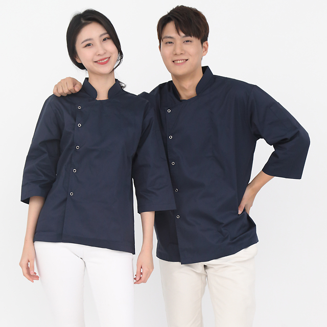 네이비슬림핏 싱글스냅링 칠부조리복 - 상세 이미지 2
