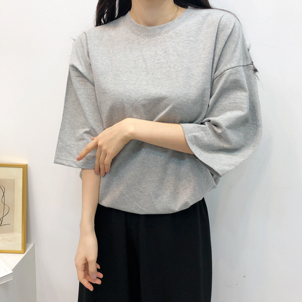 1+1 레이어드 레깅스 코디 오버핏 옆트임 이너 무지 반팔 롱 티셔츠 - 상세 이미지 3