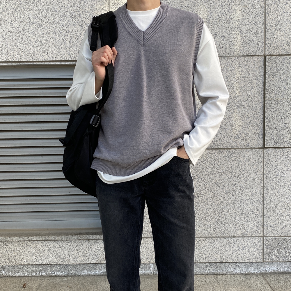 남자 오버핏 브이넥 니트조끼 베스트 2 color - 상세 이미지 2