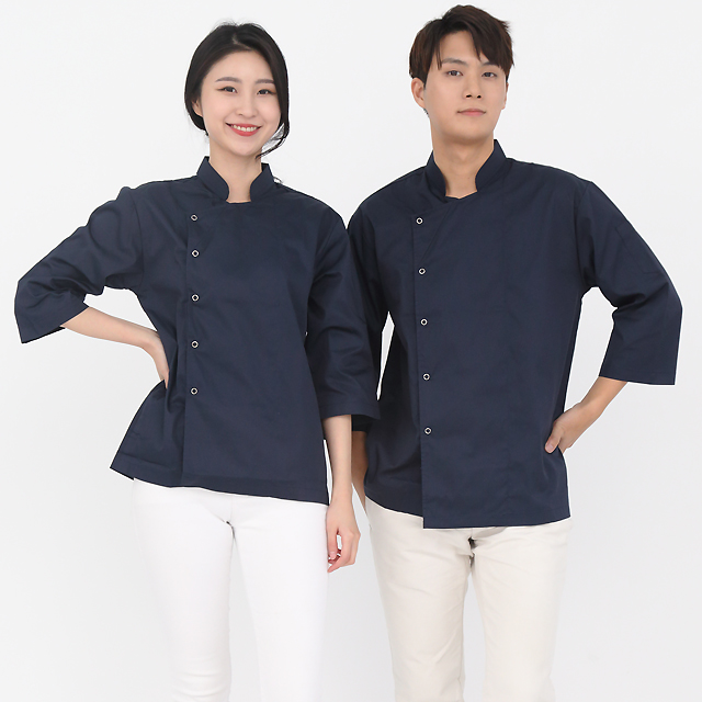 네이비슬림핏 싱글스냅링 칠부조리복 - 상세 이미지 3