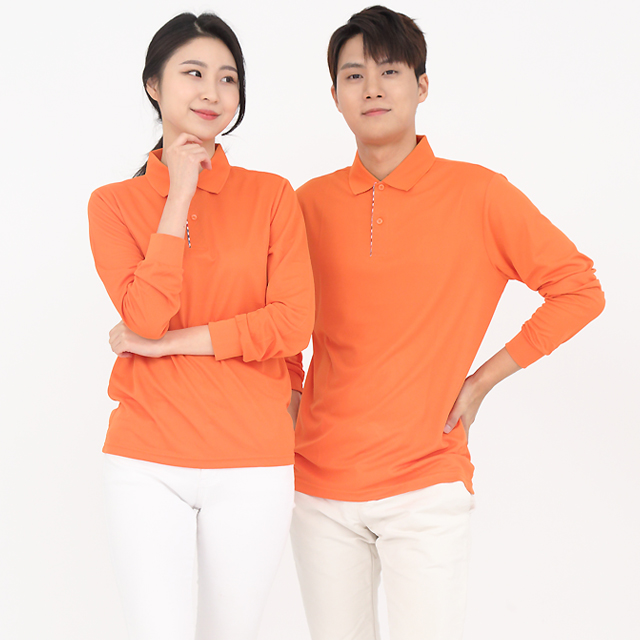서빙유니폼 쿨론체크기능성카라 오렌지긴팔유니폼티셔츠 식당유니폼 홀서빙복 - 상세 이미지 5