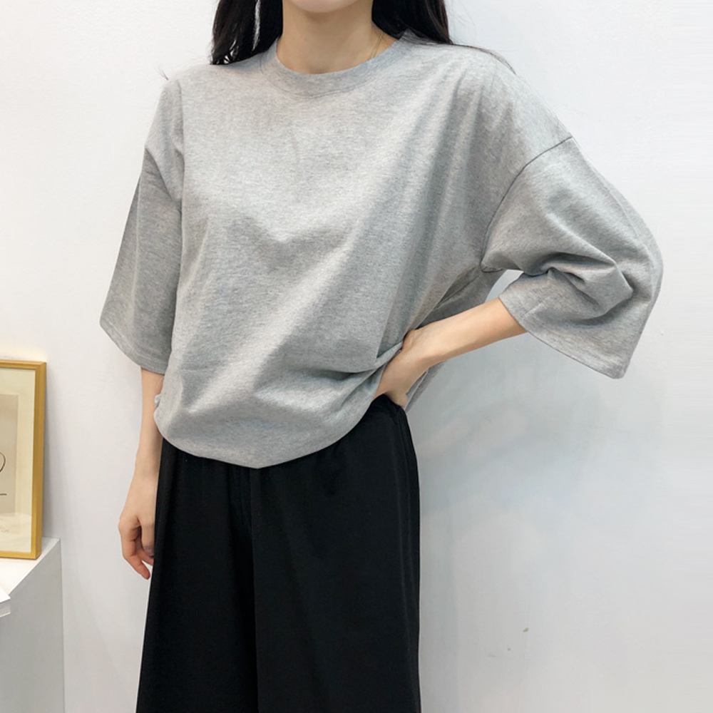 1+1 레이어드 레깅스 코디 오버핏 옆트임 이너 무지 반팔 롱 티셔츠 - 상세 이미지 5