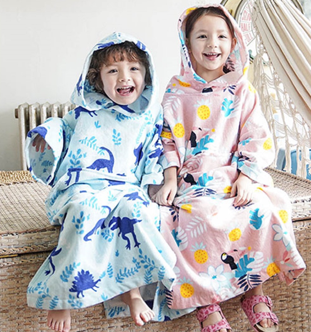아기 유아 아동 어린이 트로피컬 목욕 비치 샤워 후드 가운