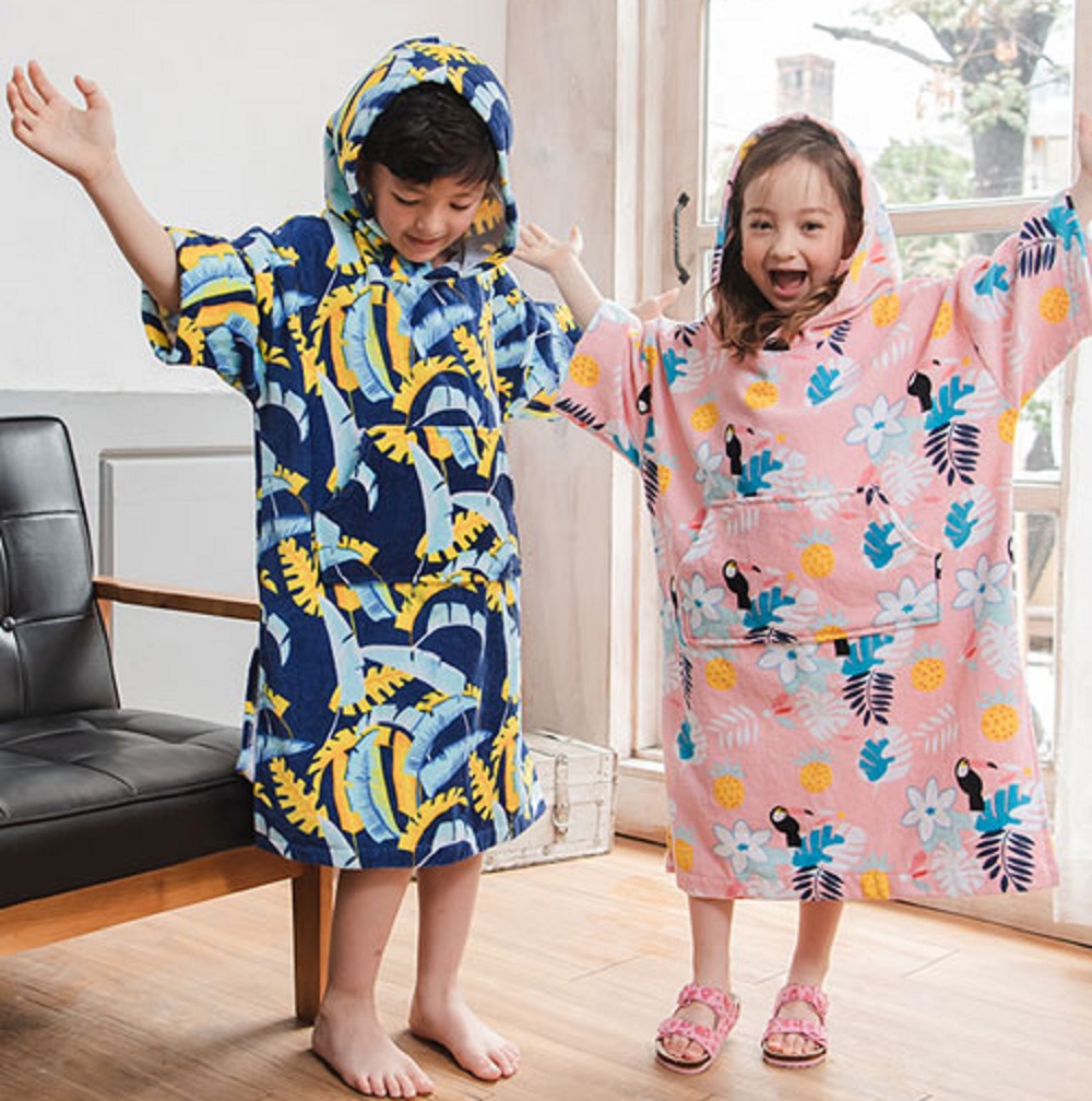 아기 유아 아동 어린이 트로피컬 목욕 비치 샤워 후드 가운