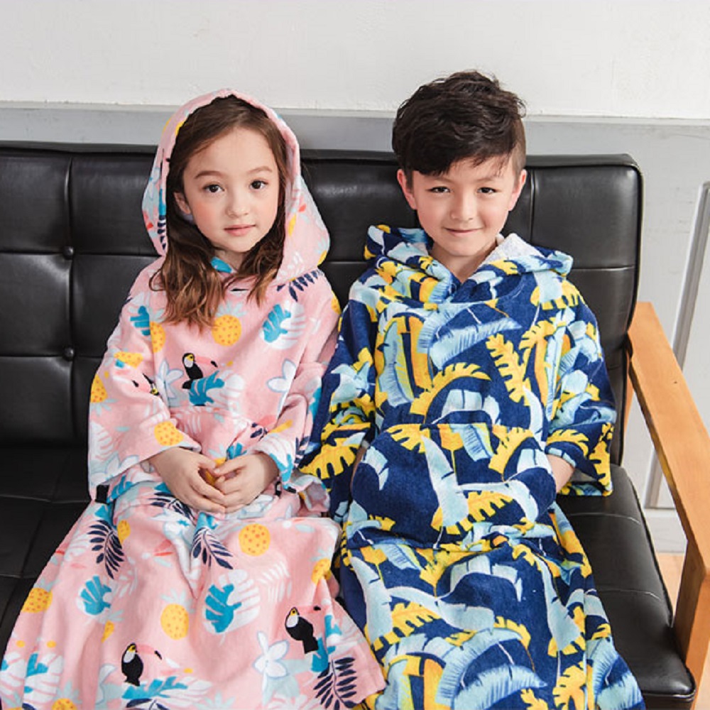 아기 유아 아동 어린이 트로피컬 목욕 비치 샤워 후드 가운