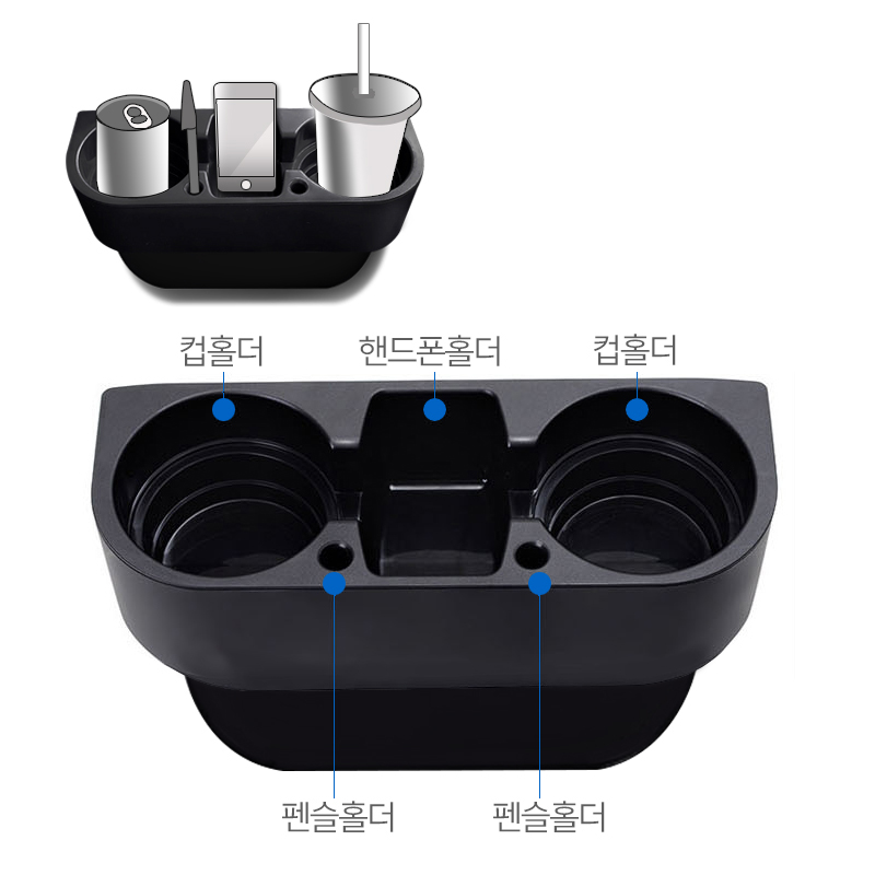 엠노블 차량용 틈새 컵홀더 자동차 사이드 포켓 3구 수납확장 수납함 보관함 - 상세 이미지 3