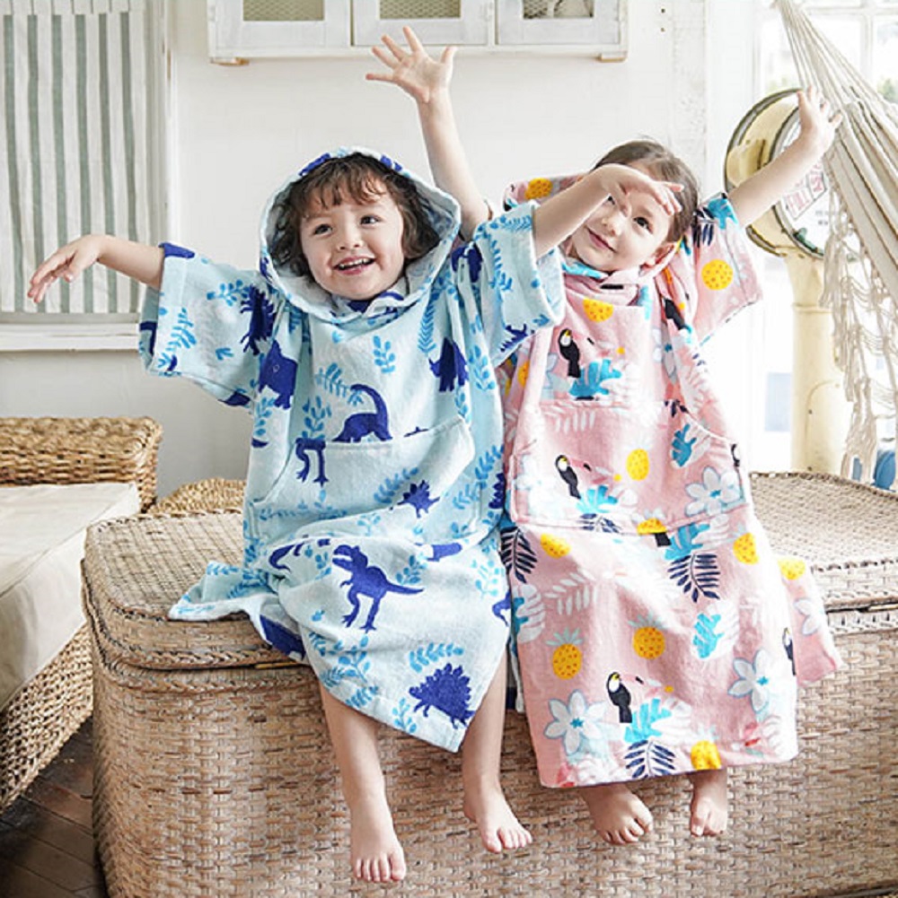 아기 유아 아동 어린이 트로피컬 목욕 비치 샤워 후드 가운