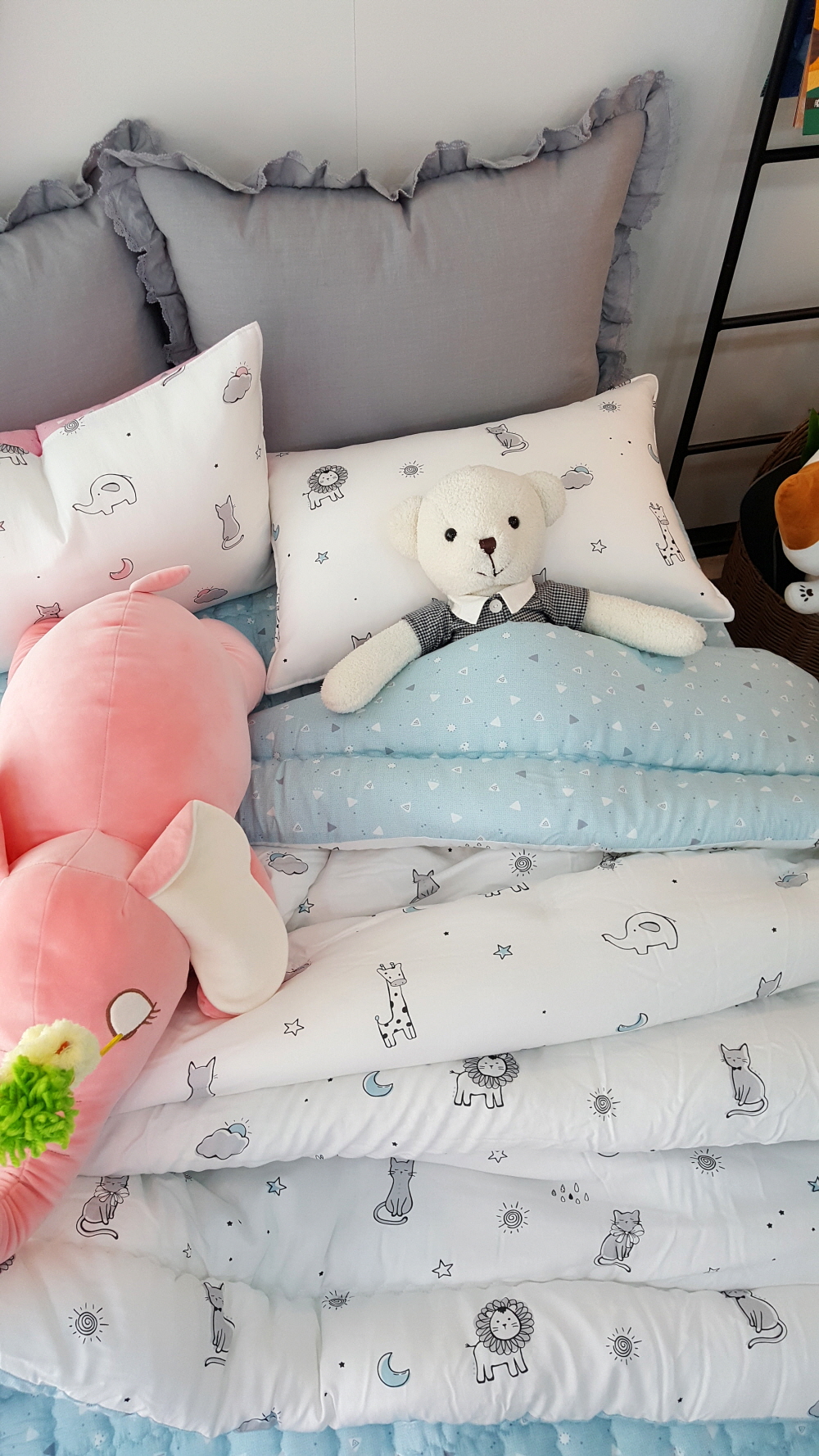 오월 라이온 모달 키즈 차렵 이불 침구 세트 슈퍼싱글 사이즈 핑크 블루